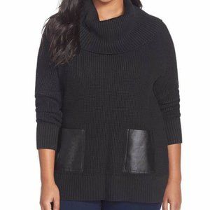 GUC Plus MICHAEL Michael Kors Black Faux Leather Pocket Cowl Sweater - Size 1X